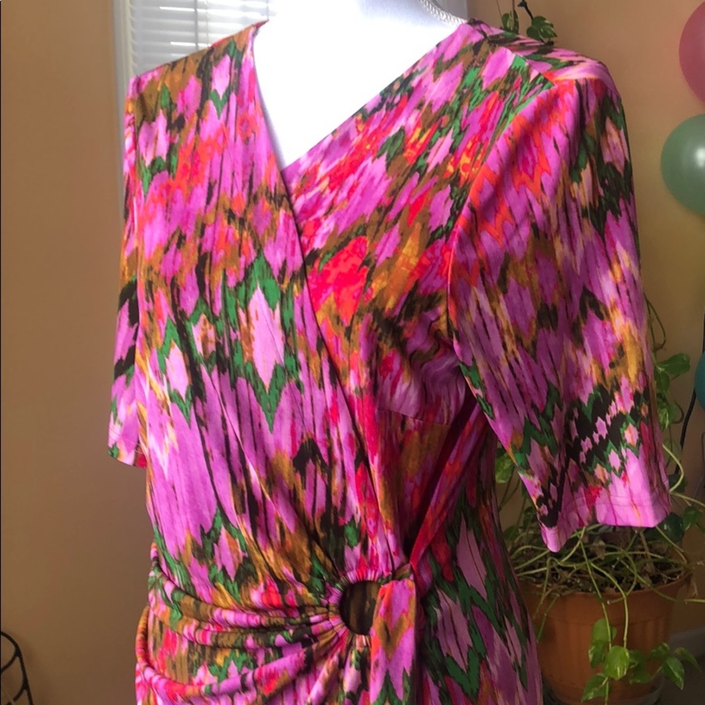 NWOT: Never used - faux wrap dress in vivid colors
